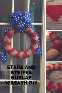 Make a stars and stripes burlap wreath. Step-by-step DIY.