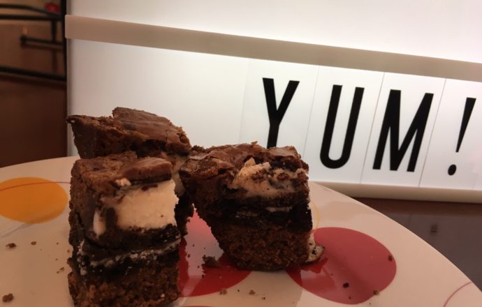 Adding York peppermint patties and Oreos to a plain brownie recipe or mix is an easy way to dress them up!