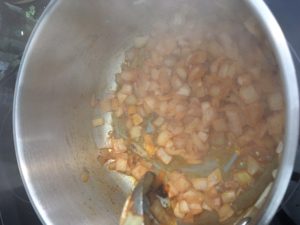 Sauteed onions and paprika for Lucky Bread