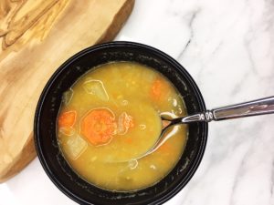 Vegan garbanzo bean soup using canned beans. 