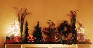 Christmas display trees Santa star topper garland