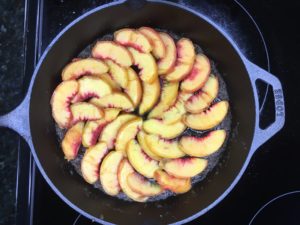 peach upside-down cake skillet brown sugar