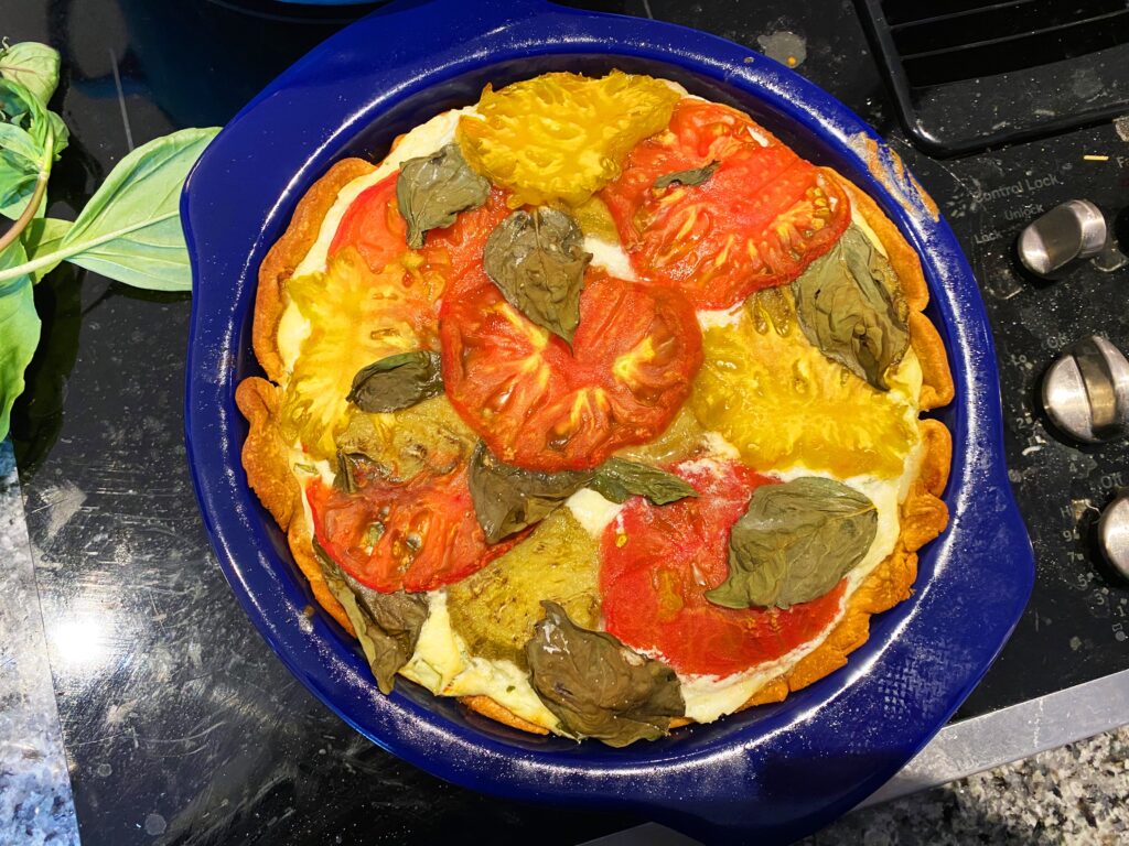 tomato-eggplant ricotta tart