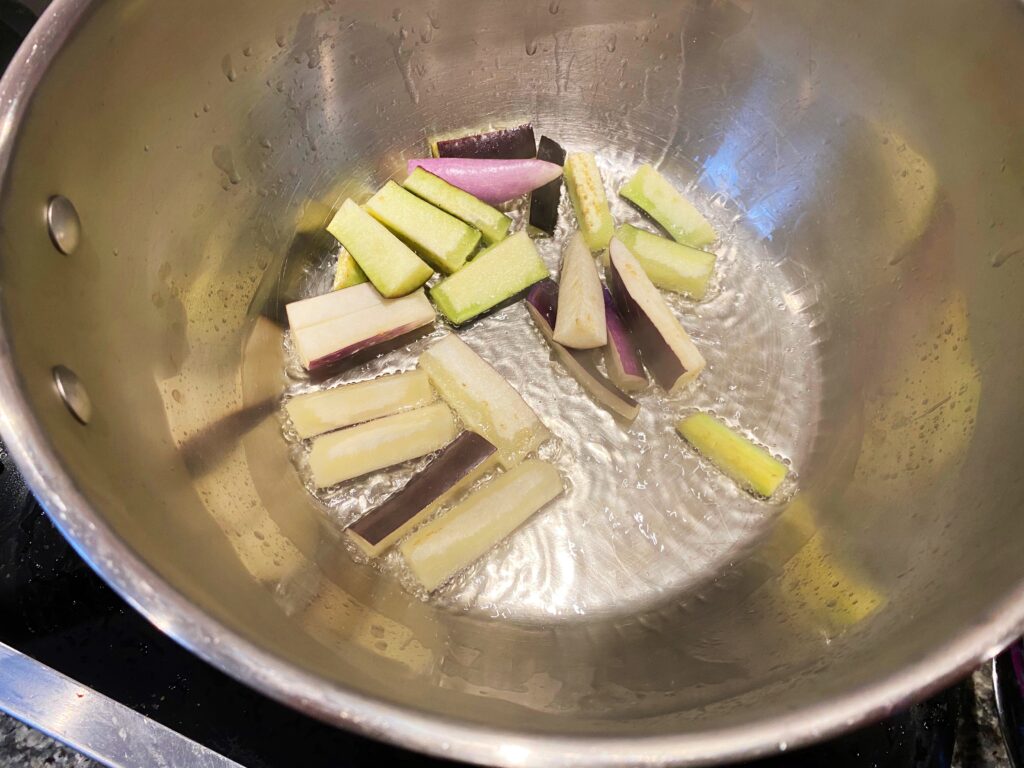 sesame garlic eggplant stir fry shallow fry