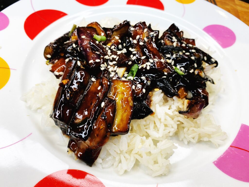 Sesame garlic eggplant plated