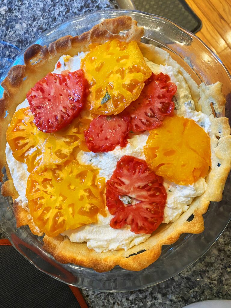 tomato-eggplant ricotta tart